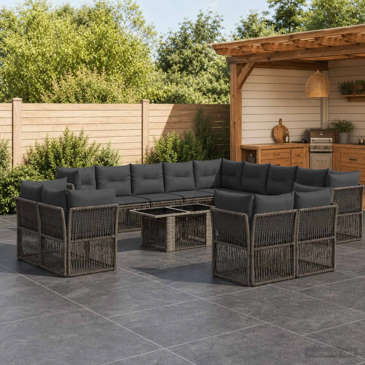 vidaXL Havesofa Sæt 14 stk. Grå Polyrattan