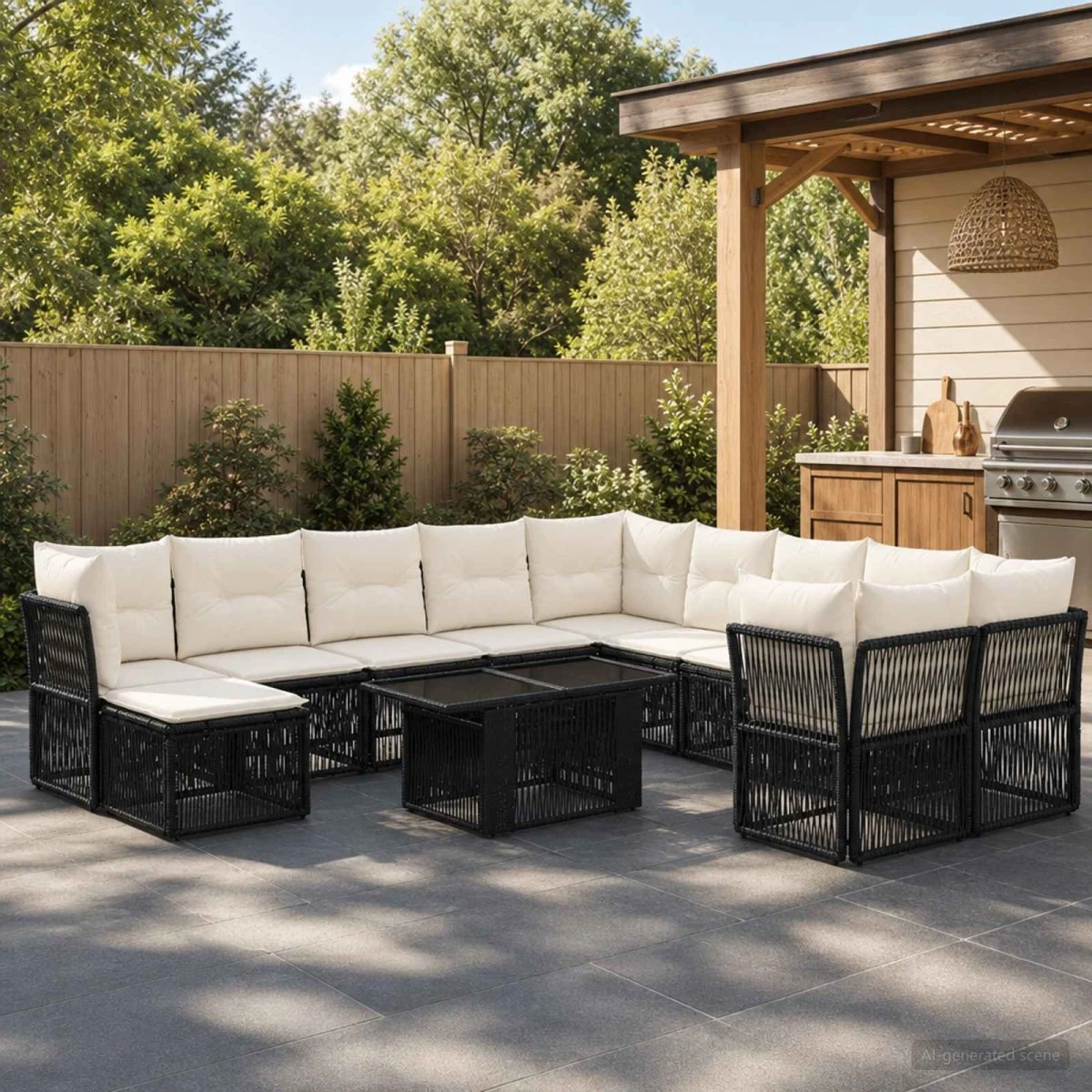 vidaXL Havesofasæt 12 stk. i sort polyrattan