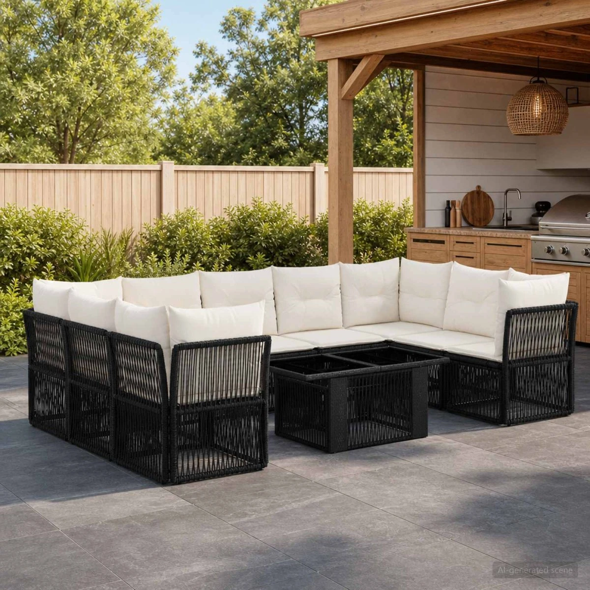 vidaXL Havesofasæt 10 dele i sort polyrattan med glasbord