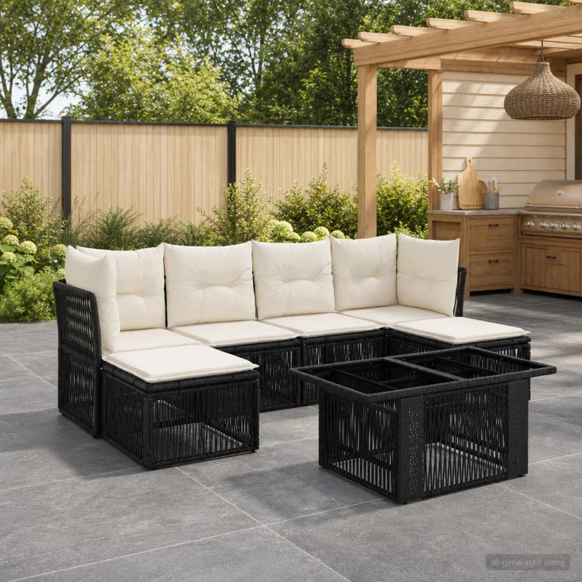 vidaXL Havesofasæt 7 dele i sort polyrattan