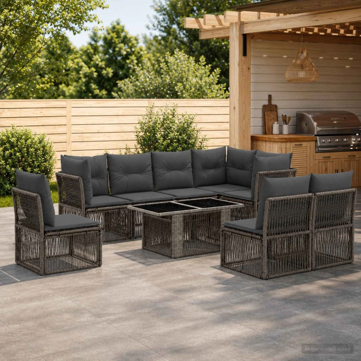 vidaXL Havesofa Sæt 9 stk. Grå Polyrattan
