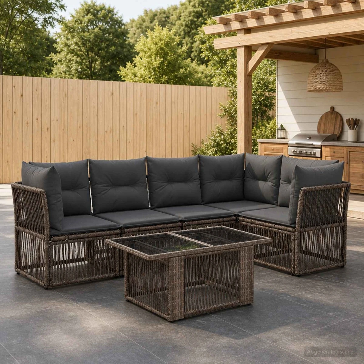 vidaXL Havesofa Sæt 6 stk. Grå Polyrattan
