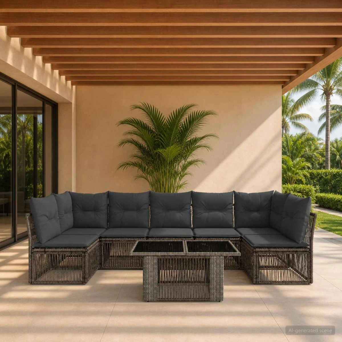 vidaXL Havesofa Sæt 7 stk. Grå Polyrattan