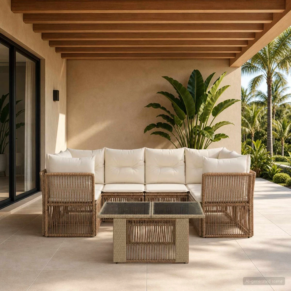 vidaXL Havesofasæt 7 stk. i beige polyrattan