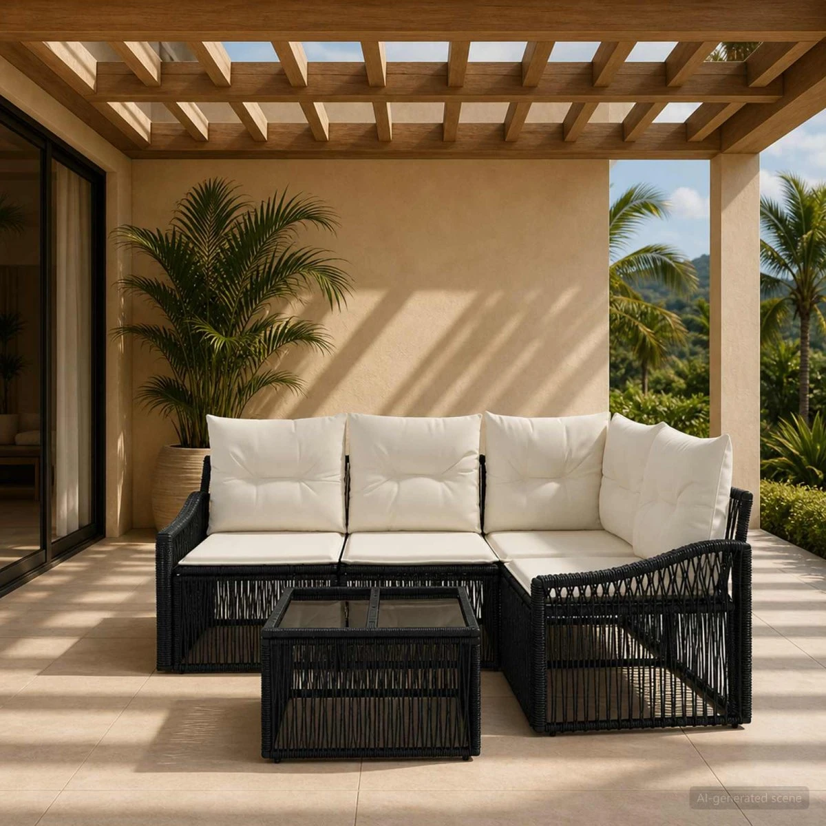 vidaXL Havesofasæt 5 dele i sort polyrattan