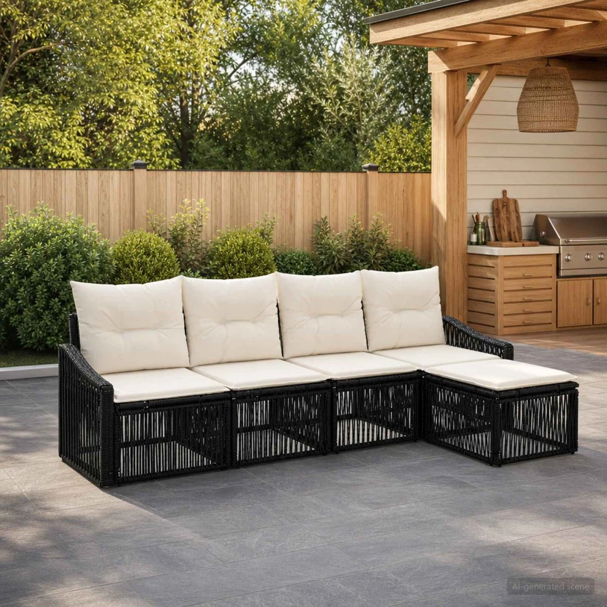 vidaXL Havesofasæt 5 dele i sort polyrattan