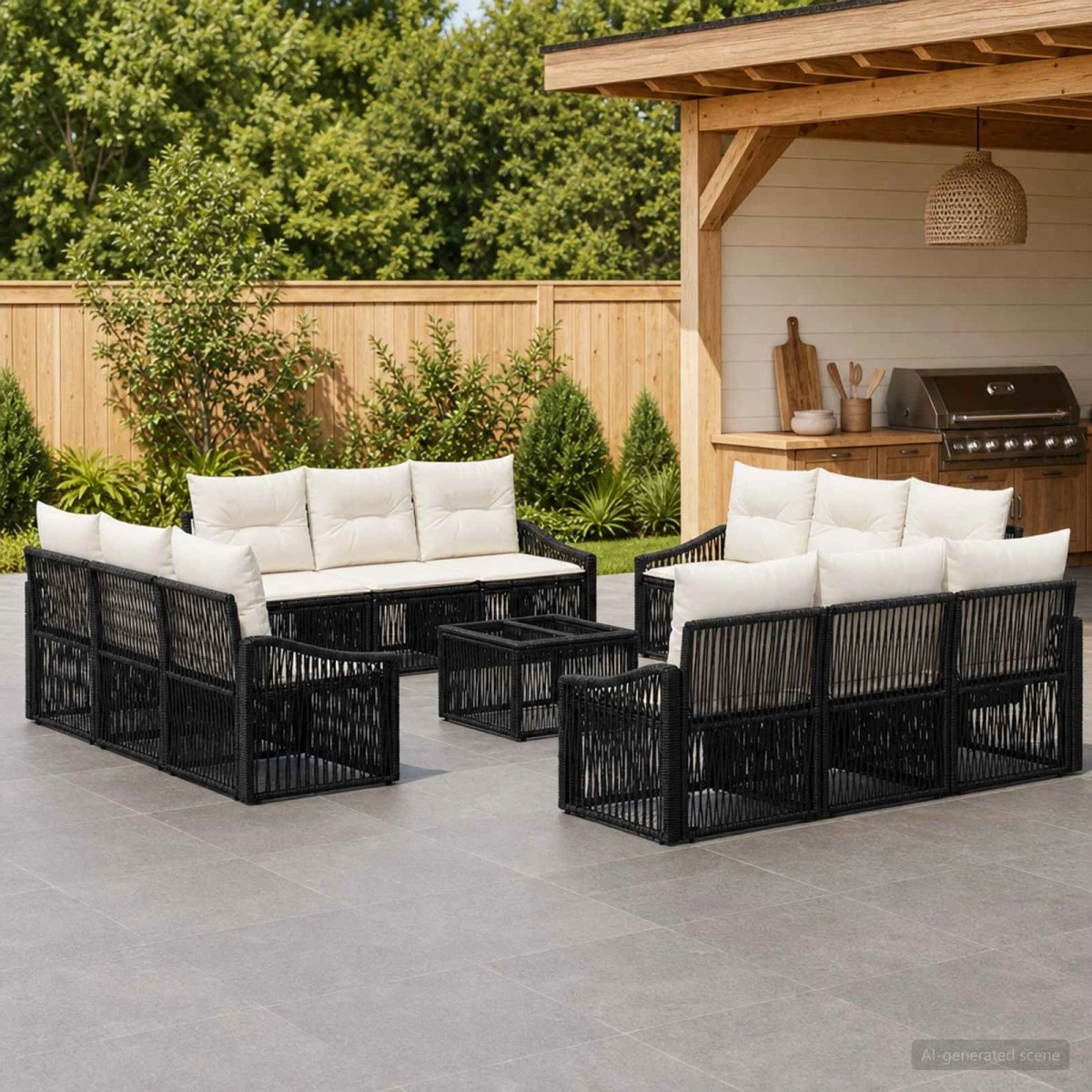 vidaXL Havesofa Sæt 13 stk. i sort polyrattan med bord