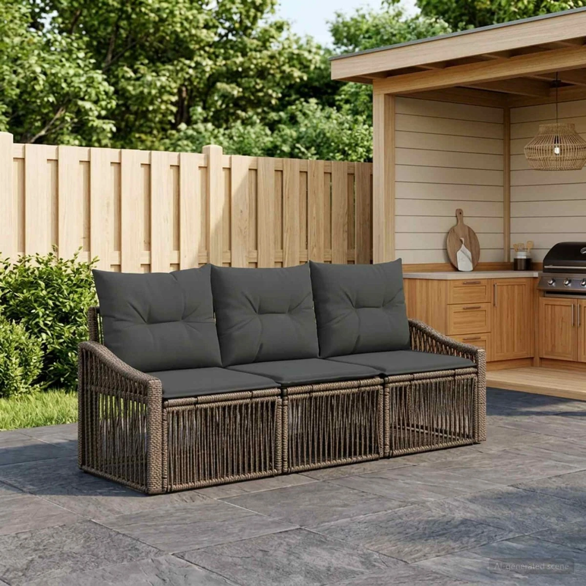 vidaXL Havesofa Sæt 3 stk. Grå Polyrattan