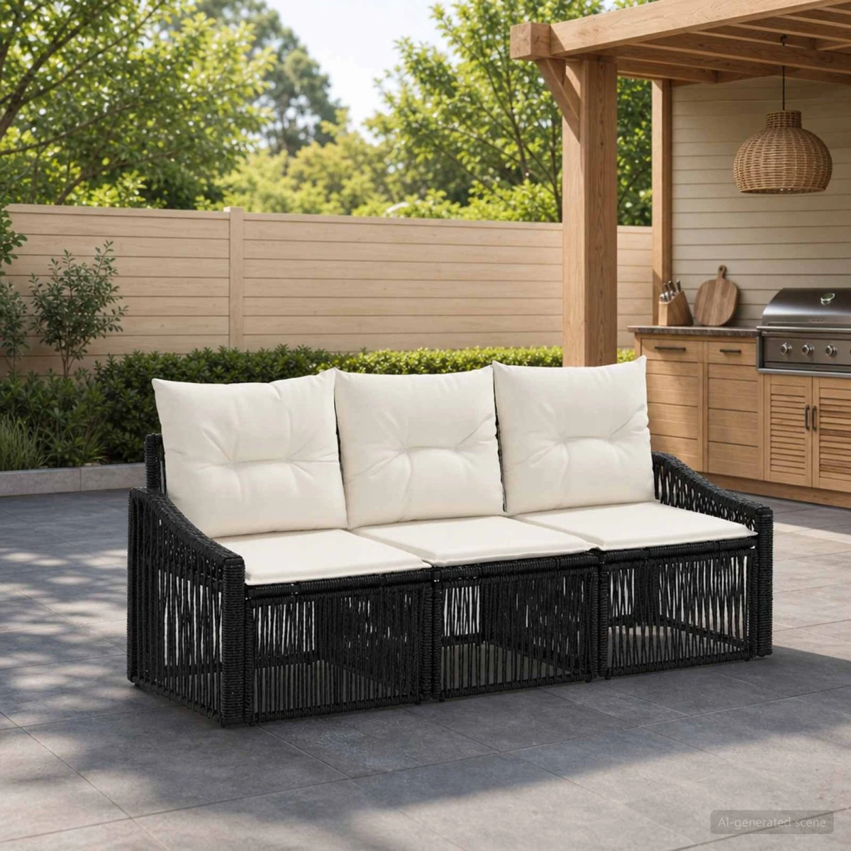 vidaXL Havesofa Sæt 3 stk. Sort Polyrattan