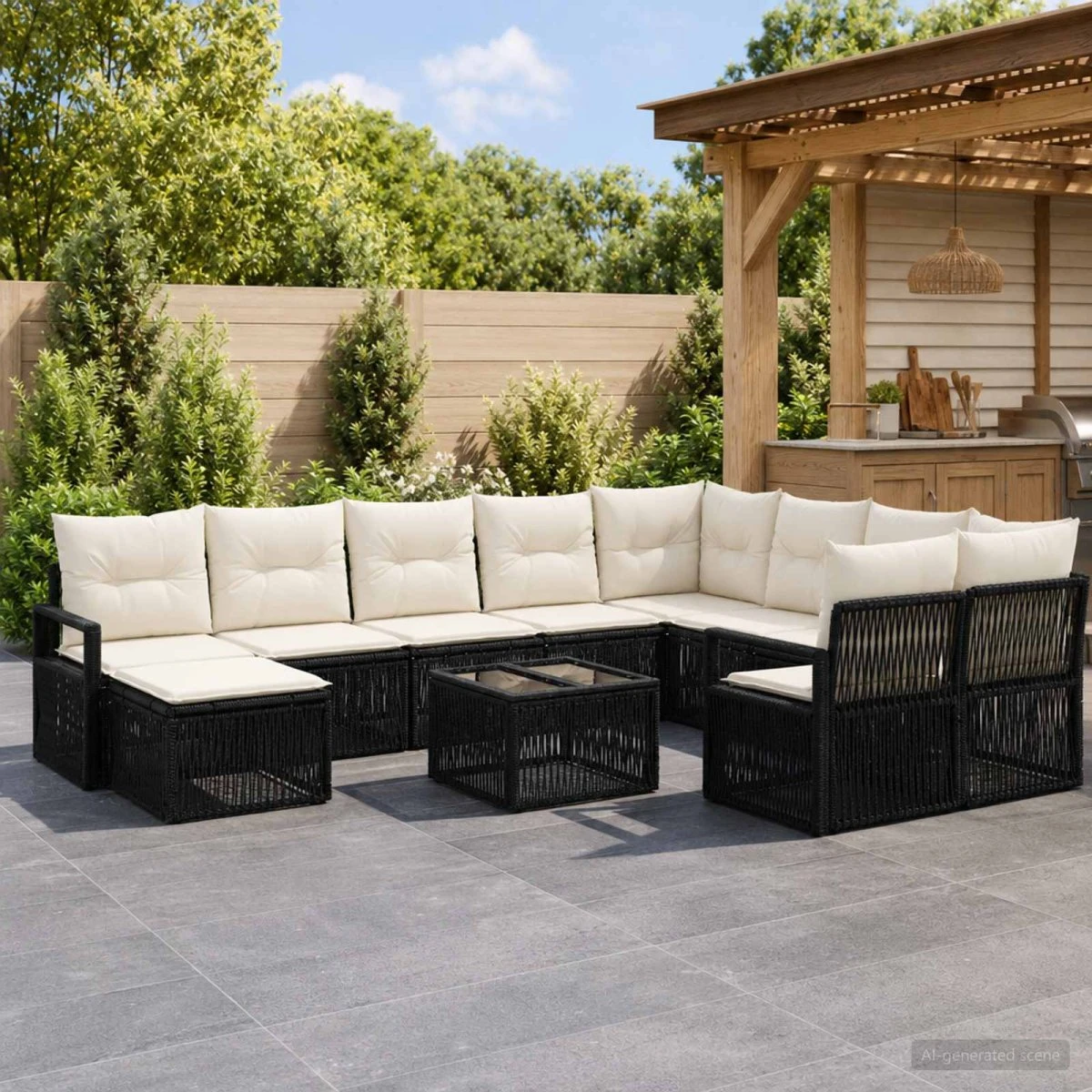 vidaXL Havesofa Sæt 11 stk. Sort Polyrattan