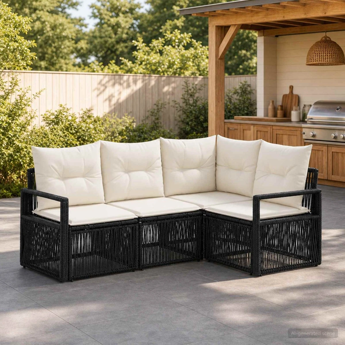 vidaXL Havesofasæt 4 dele i sort polyrattan