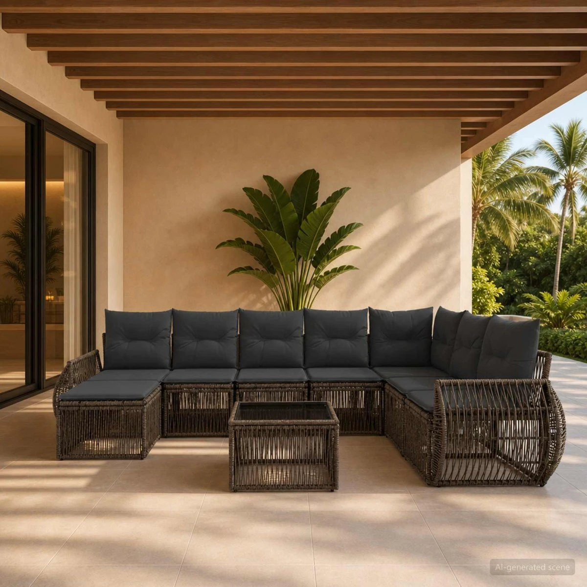 vidaXL Havesofa Sæt 9 stk. Polyrattan i Grå og Mørkegrå