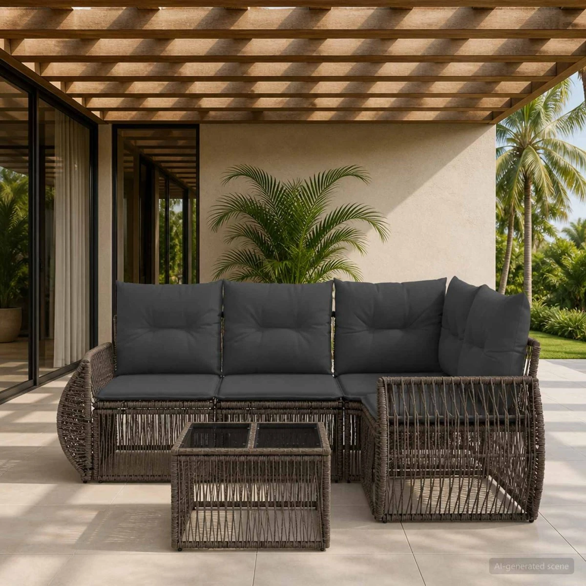 vidaXL Havesofasæt 5 dele i polyrattan, grå/mørkegrå