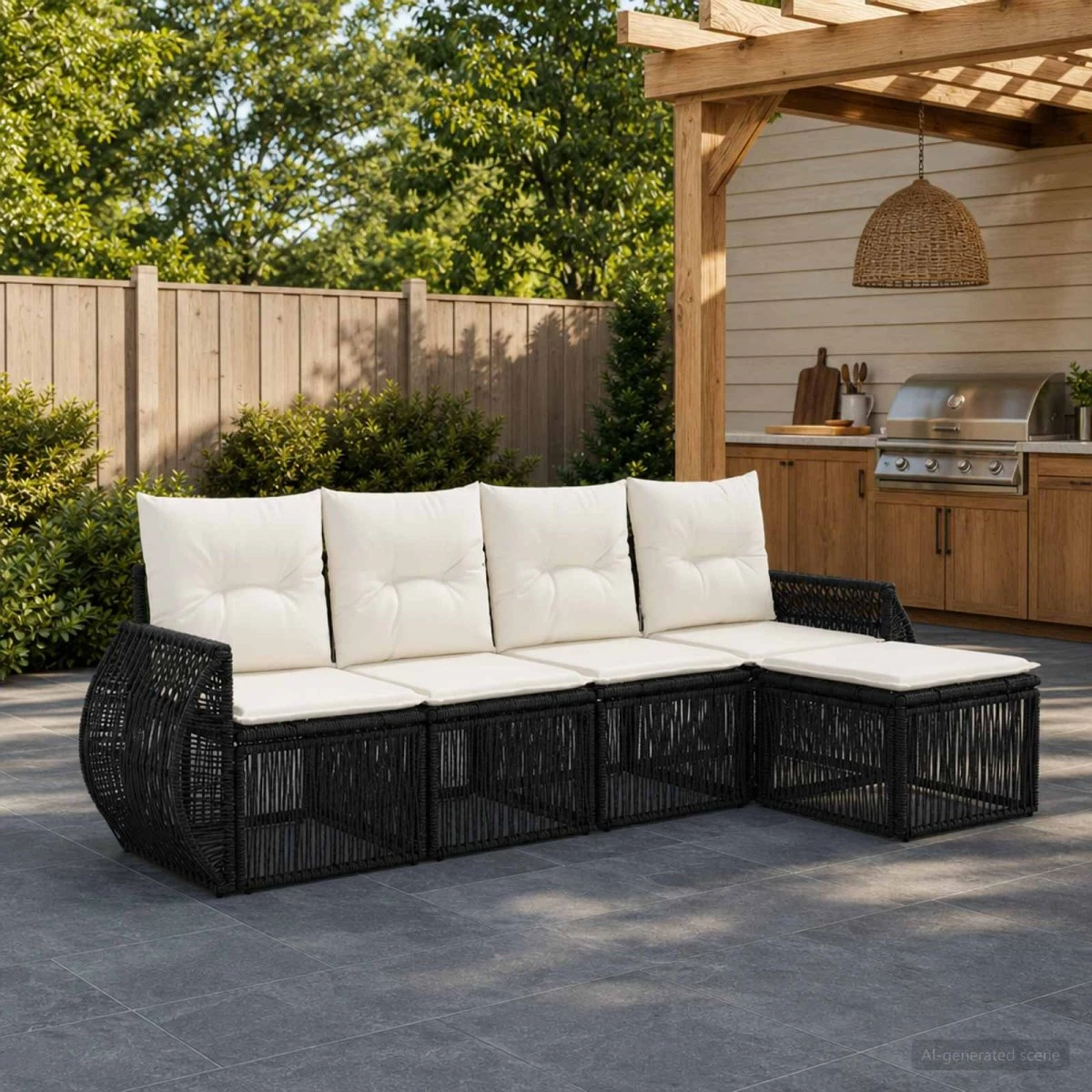 vidaXL Havesofasæt 5 dele i polyrattan - Sort og Cremehvid