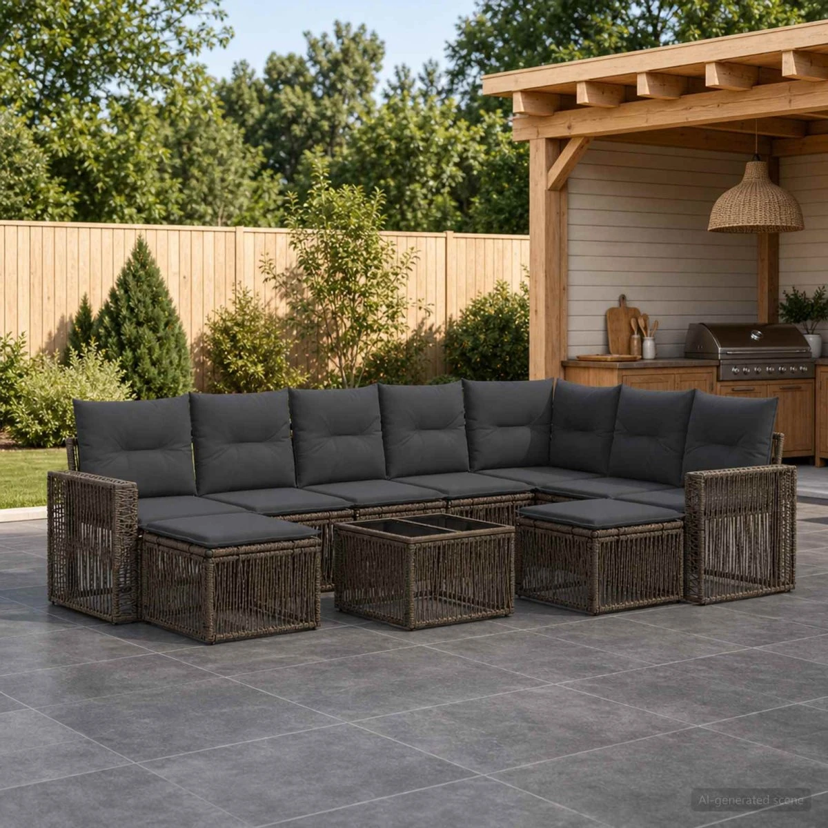 vidaXL Havesofa Sæt 10 stk. i Polyrattan - Grå/Mørkegrå