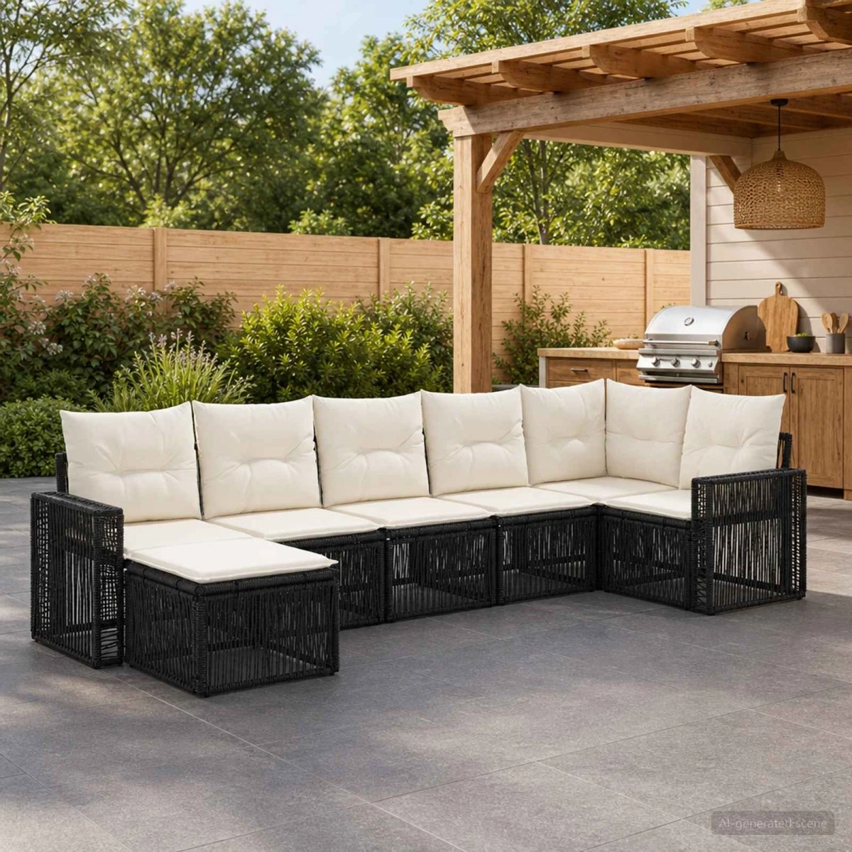 vidaXL Havesofasæt 7 stk. i sort polyrattan og cremehvid