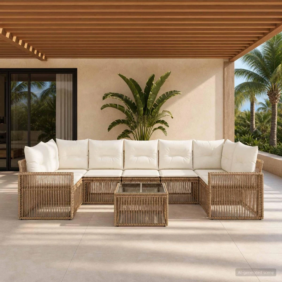 Havesofa sæt 8 stk. i beige polyrattan