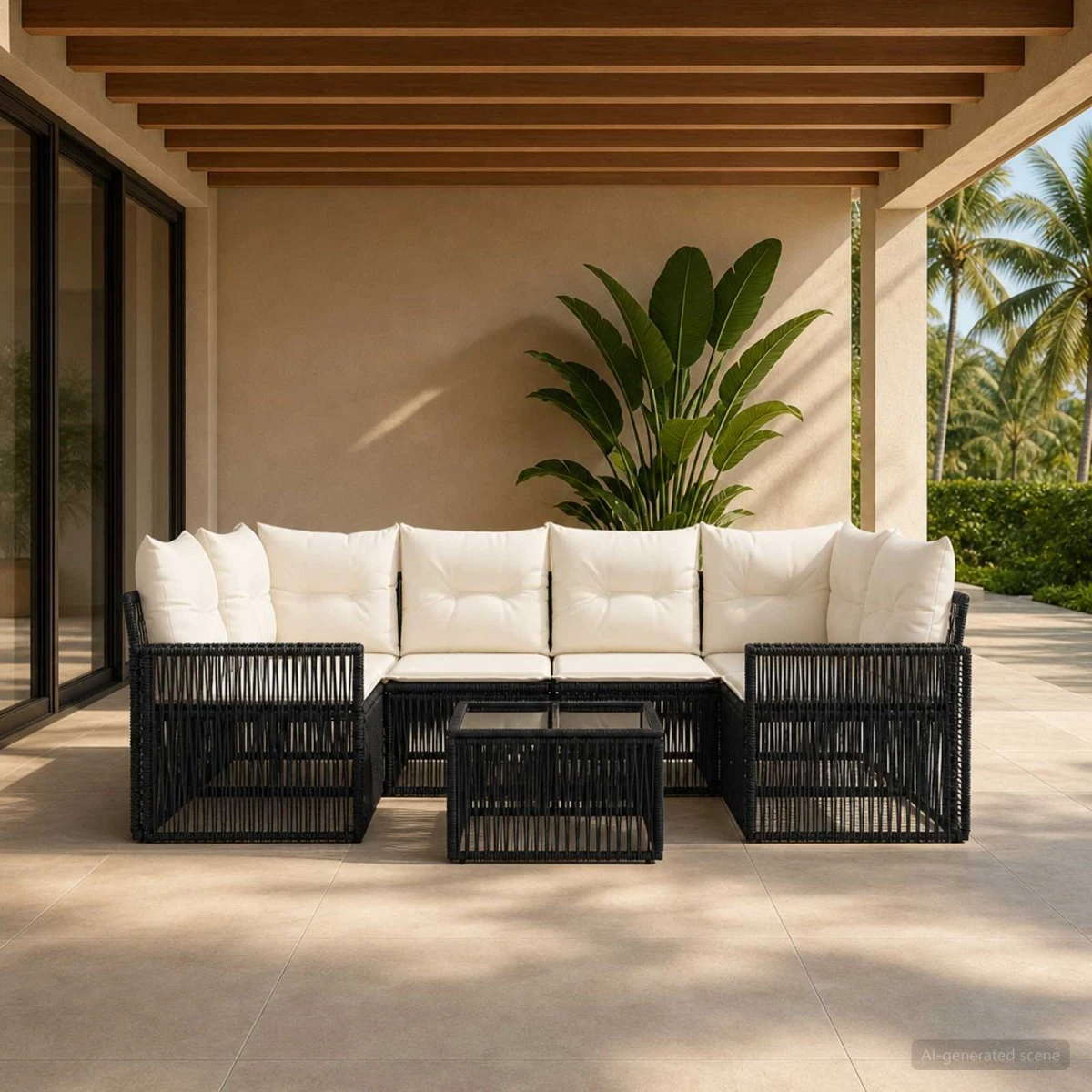 vidaXL Havesofa Sæt 7 stk. Sort Polyrattan