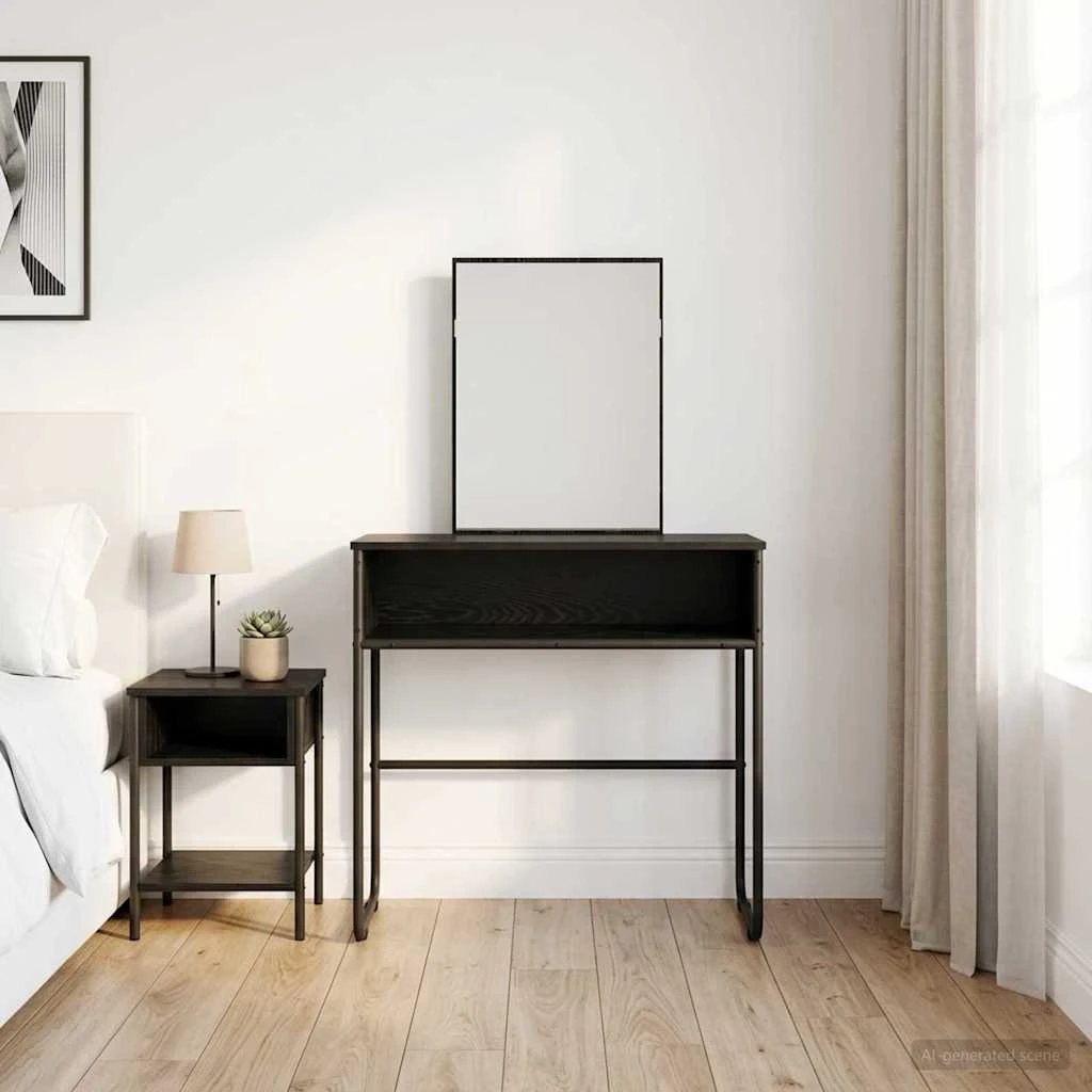 vidaXL Sminkebord med spejl, Sort eg, 81 x 40 x 131 cm