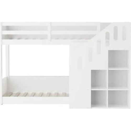 Køjeseng til børn 2x90x200 cm med trappeskab - Hvid