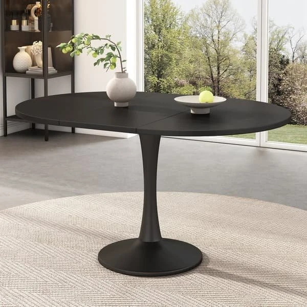 Udtrækkeligt ovalt spisebord 100/140x100x75 cm, sort
