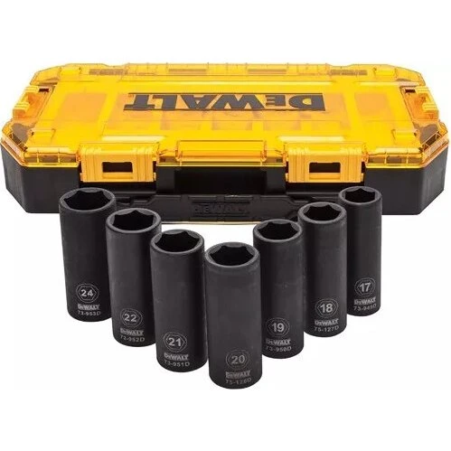 DeWalt 7-pcs 1/2" dybe slagtoppe (metrisk)