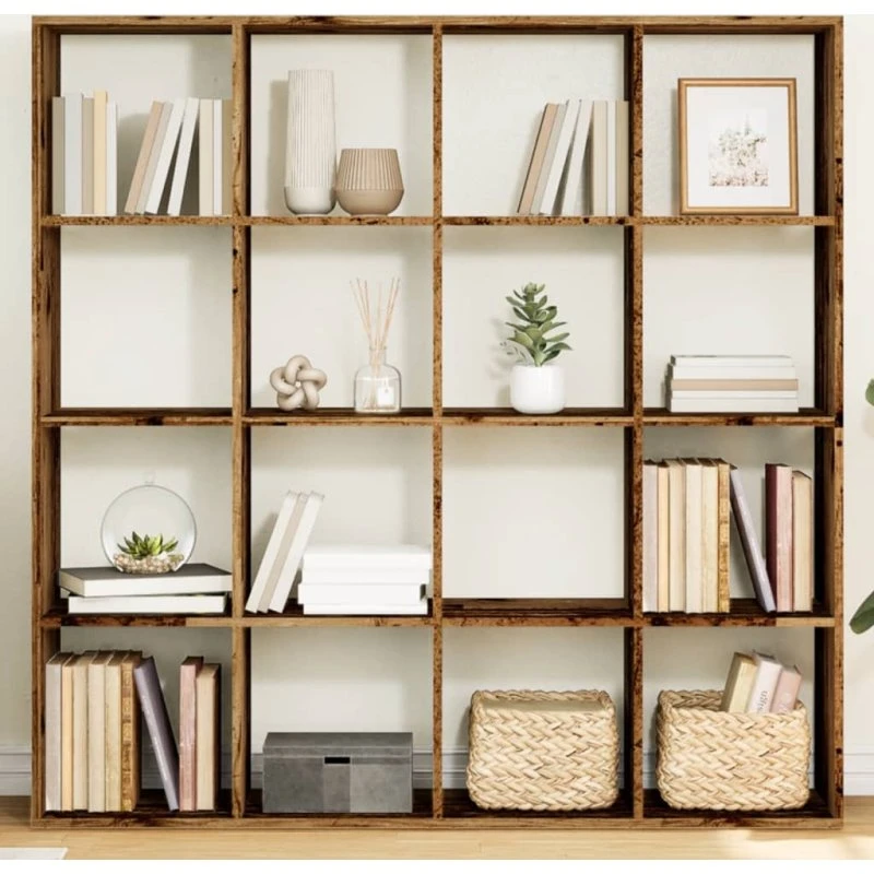 Bogskab 137,5x29x137,5 cm i konstrueret træ – gammelt trælook