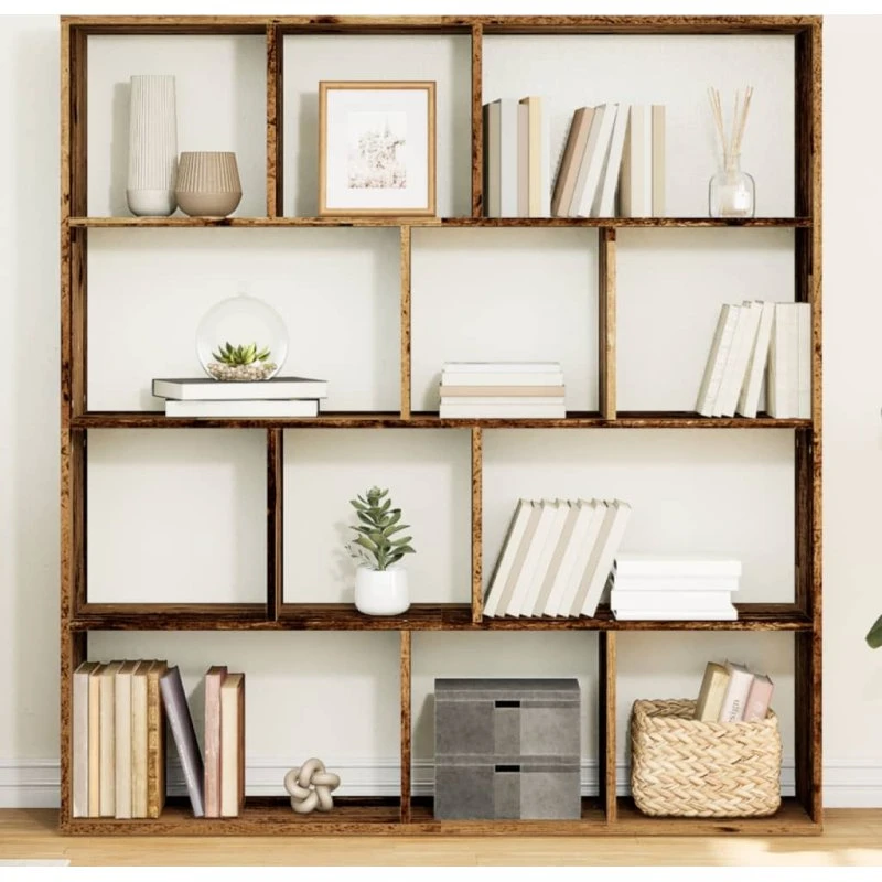 Bogskab i konstrueret træ 132x29x141,5 cm – gammelt trælook