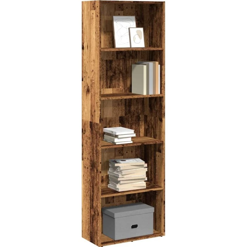 Bogreol 60x30x189 cm i konstrueret træ - gammelt trælook