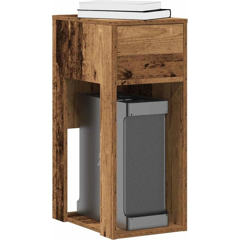 Computertårn med skuffe 30x44x74 cm – antikt træ