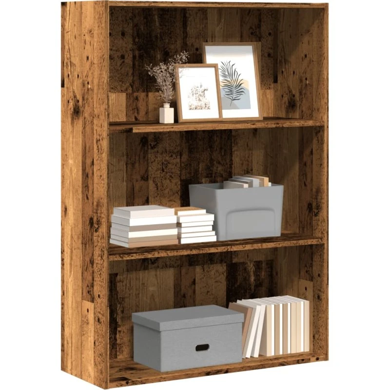 Bogreol 80x30x114 cm i konstrueret træ - gammelt trælook