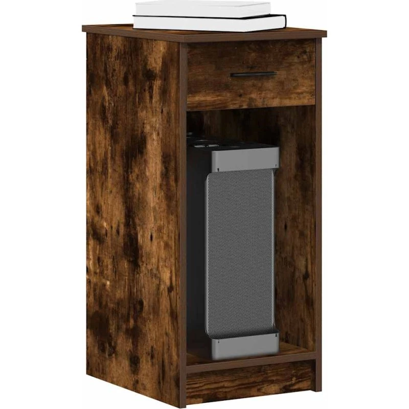 Computertårnstativ med skuffe 35x45x77 cm – røget egetræ