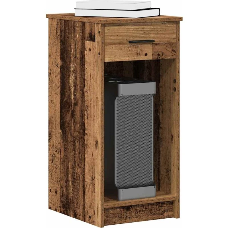 Computertårnstativ med skuffe 35x45x77 cm, antikt træ