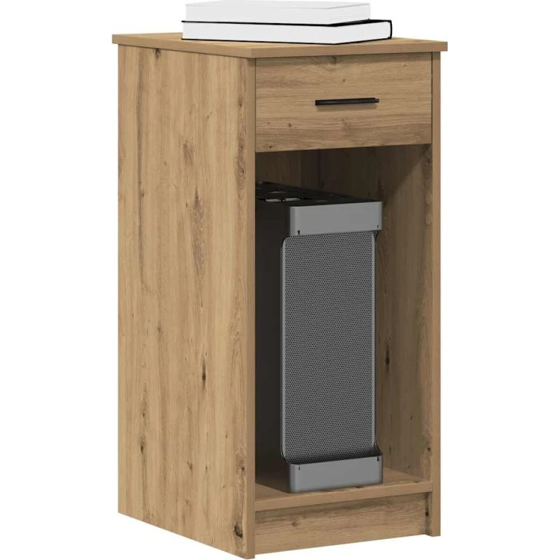 Computertårnstativ med skuffe 35x45x77 cm – egetræsfarvet