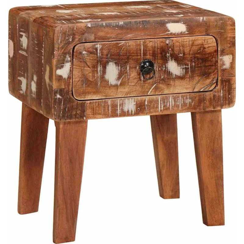 Endebord i solid genbrugstræ med skuffe 40x32x46 cm