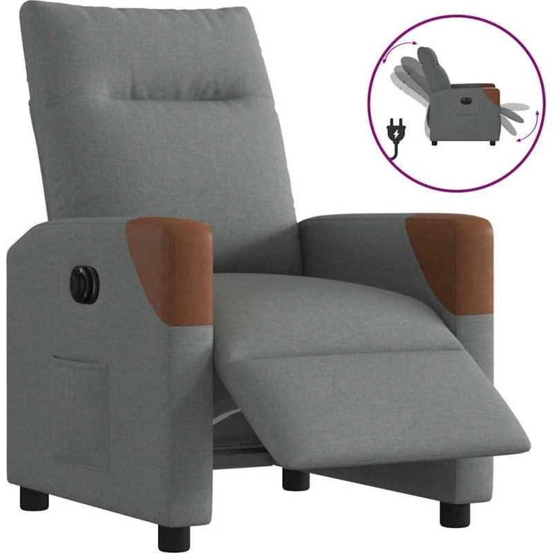 Eldrevet lænestol i mørkegråt stof - elektrisk vip 135°