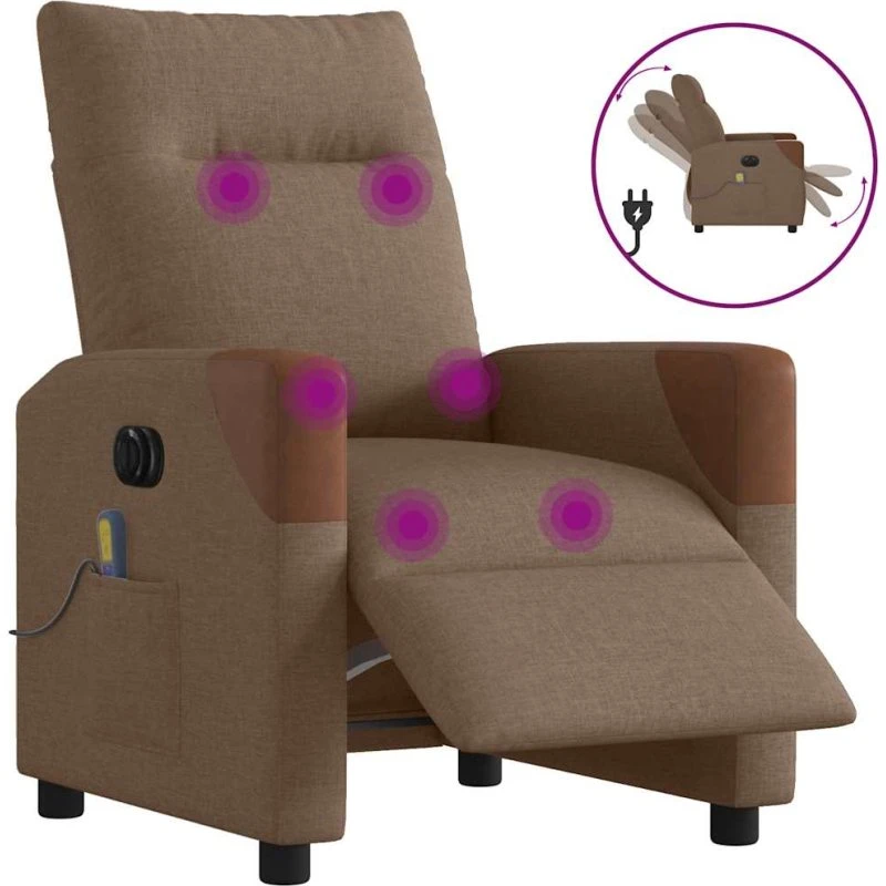 Eldrevet massagestol i stof - brun lænestol