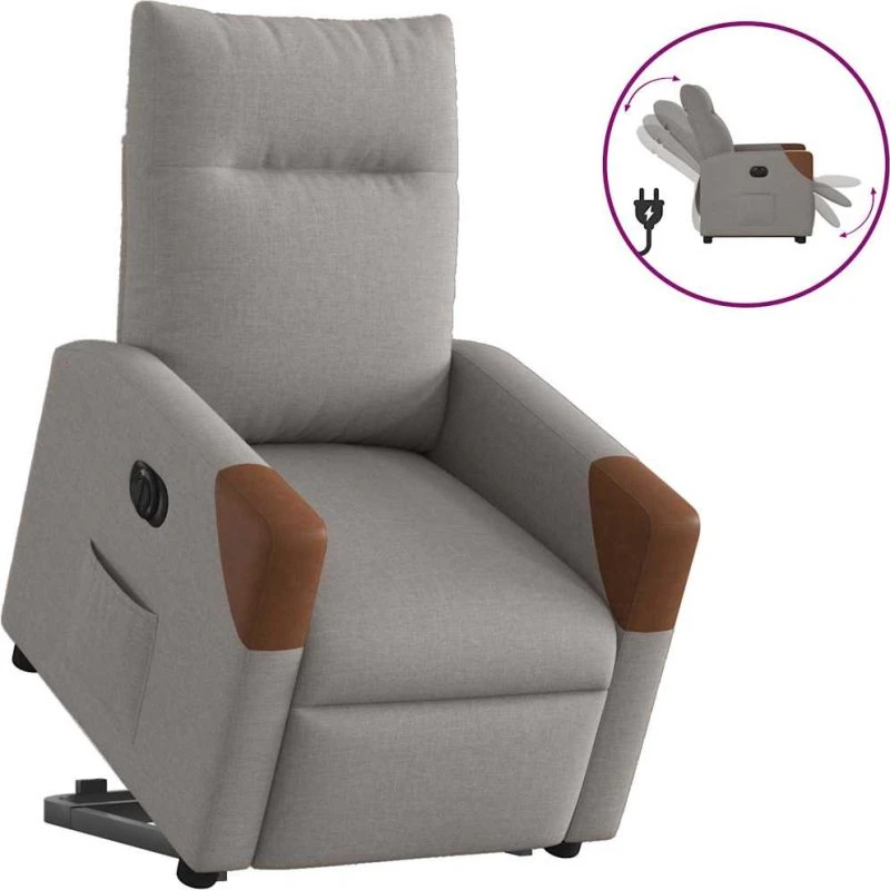 Eldrevet lænestol med løftefunktion - gråbrun stof