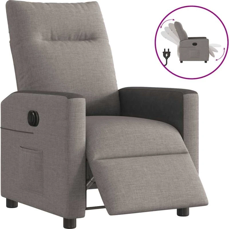Eldrevet lænestol i gråbrun stof – elektrisk recliner