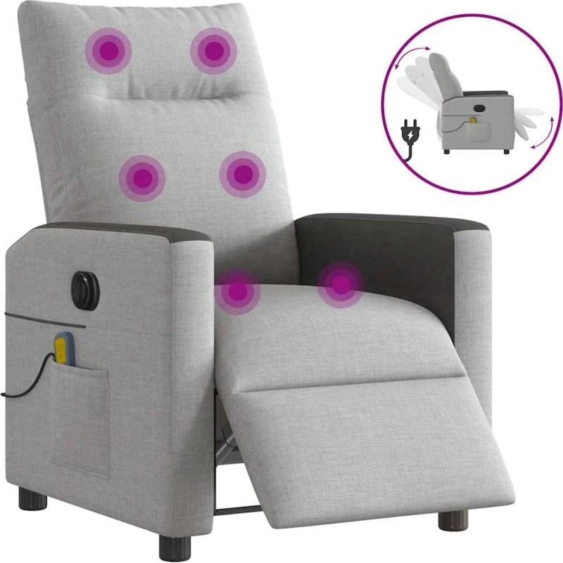 Eldrevet massagestol i stof, skygrå – 135° komfort