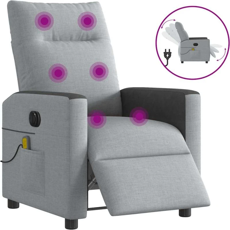 Eldrevet massagestol i stof, lysegrå