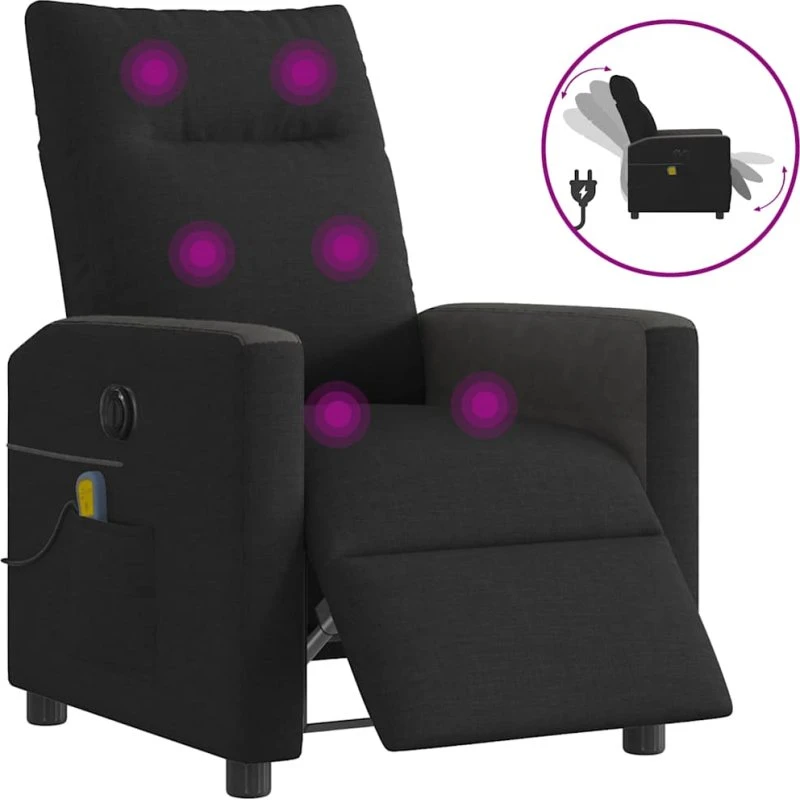 Eldrevet massagestol i stof – sort