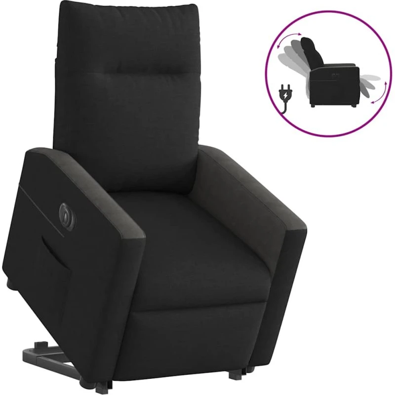 Eldreven lænestol med løftefunktion - stof sort