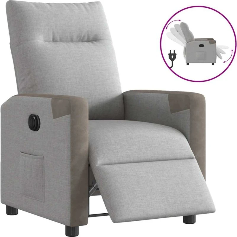 Eldrevet lænestol i stof - skygrå