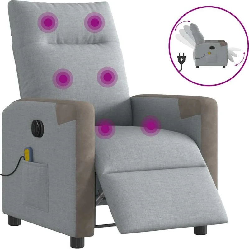 Eldrevet massagestol i stof, lysegrå - elektrisk lænefunktion