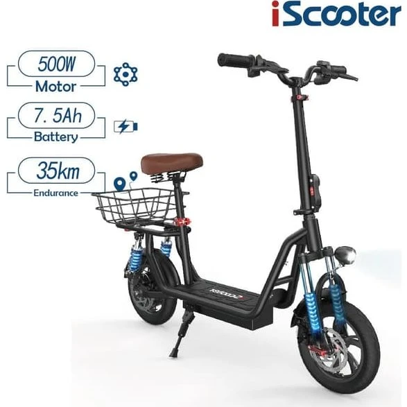 iScooter i12 Elektrisk Scooter - 500W motor, 12" dæk, 25 km/t