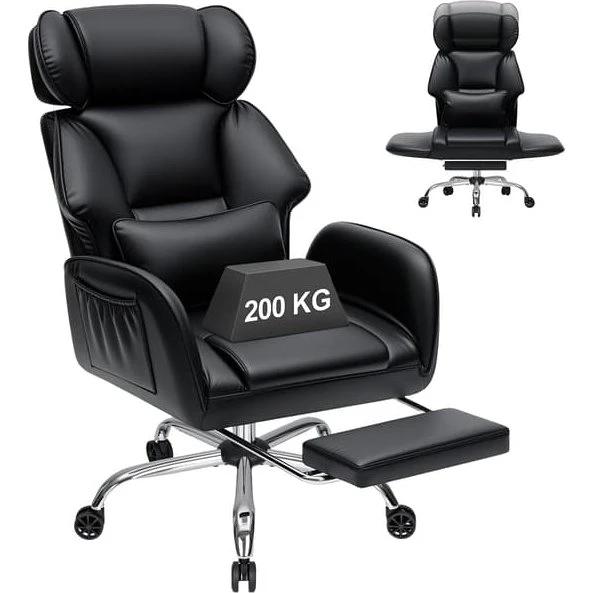 HOFFREE Ergonomisk Kontorstol med Fodstøtte og Brede Armlæn - Sort