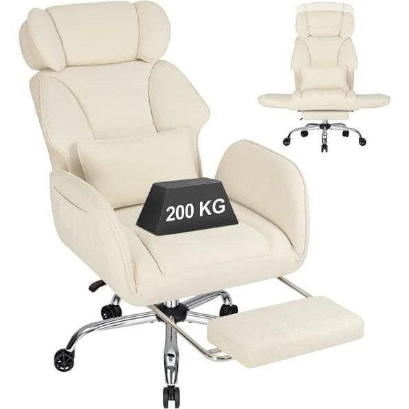 HOFFREE Ergonomisk Kontorstol med Fodstøtte - Beige Chenille
