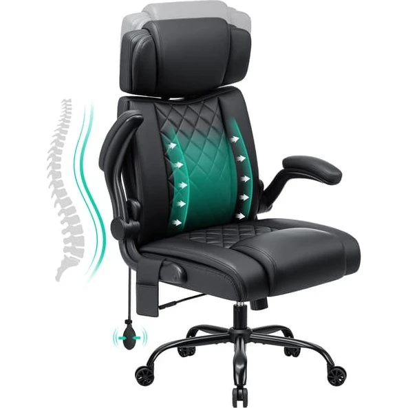HOFFREE Ergonomisk Kontorstol i Sort PU-læder - 200 kg Kapacitet