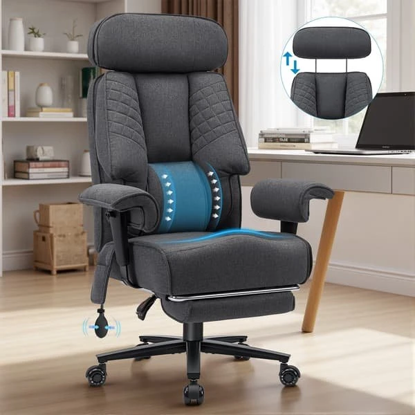 HOFFREE XXL Kontorstol i Grå Stof - Ergonomisk med 227 kg kapacitet
